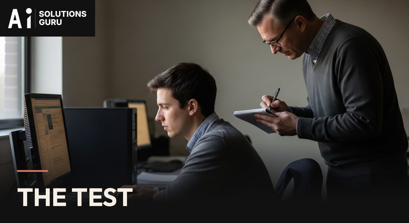 Two researchers working at a terminal in a university computer lab