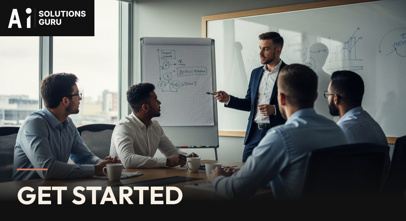 A small team at a whiteboard working through a plan