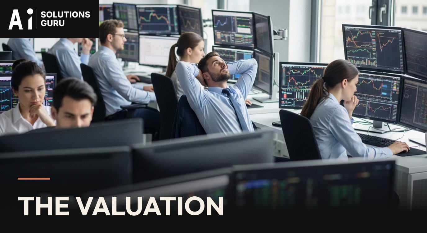 Financial analysts watching market screens in a trading room