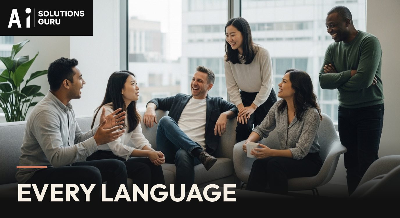 Colleagues from different countries talking in an office lounge